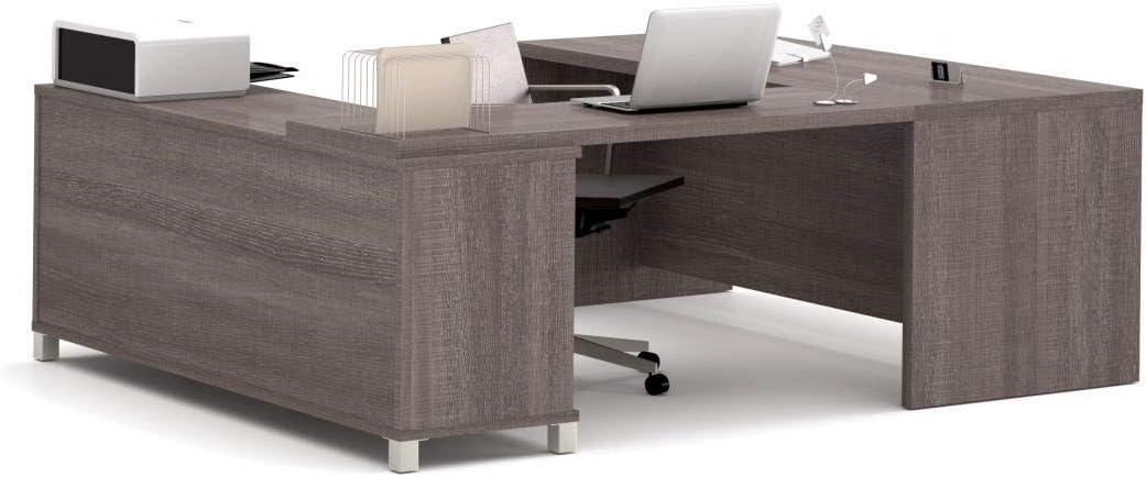 Pemberly Row U Shaped Computer Desk in Bark Grey