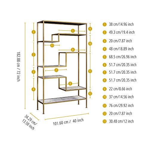 Marmo Faux Marble and Gold 5-Tier Geometric Bookcase