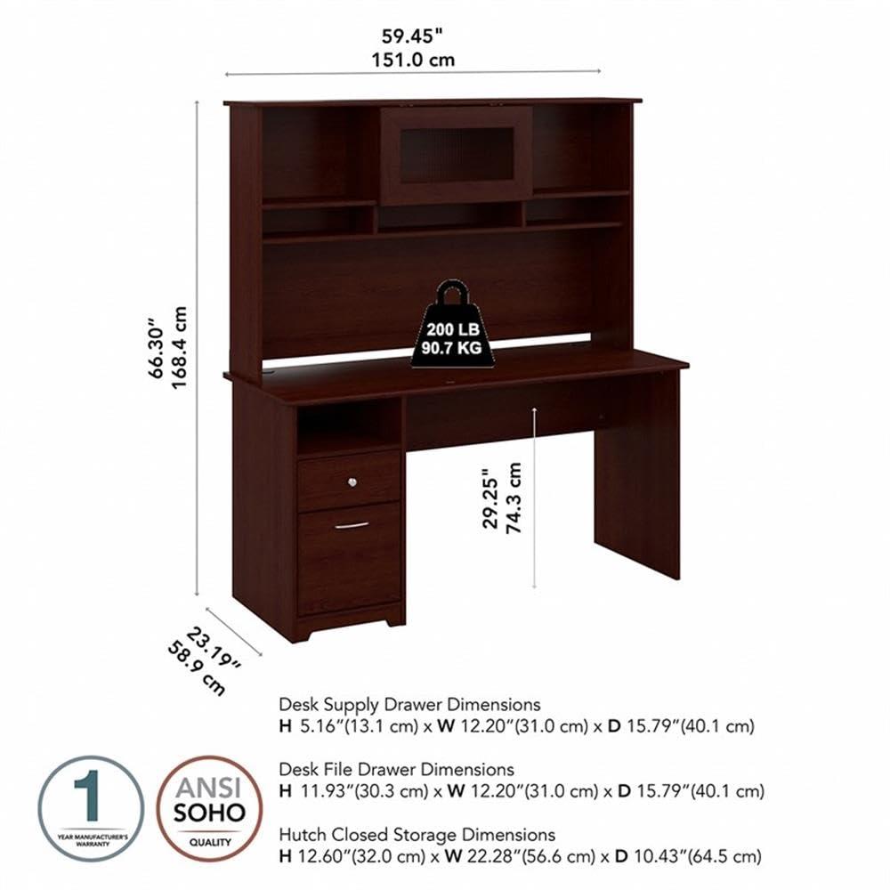 Bush Furniture Cabot 60" Computer Desk and Hutch, Espresso Oak