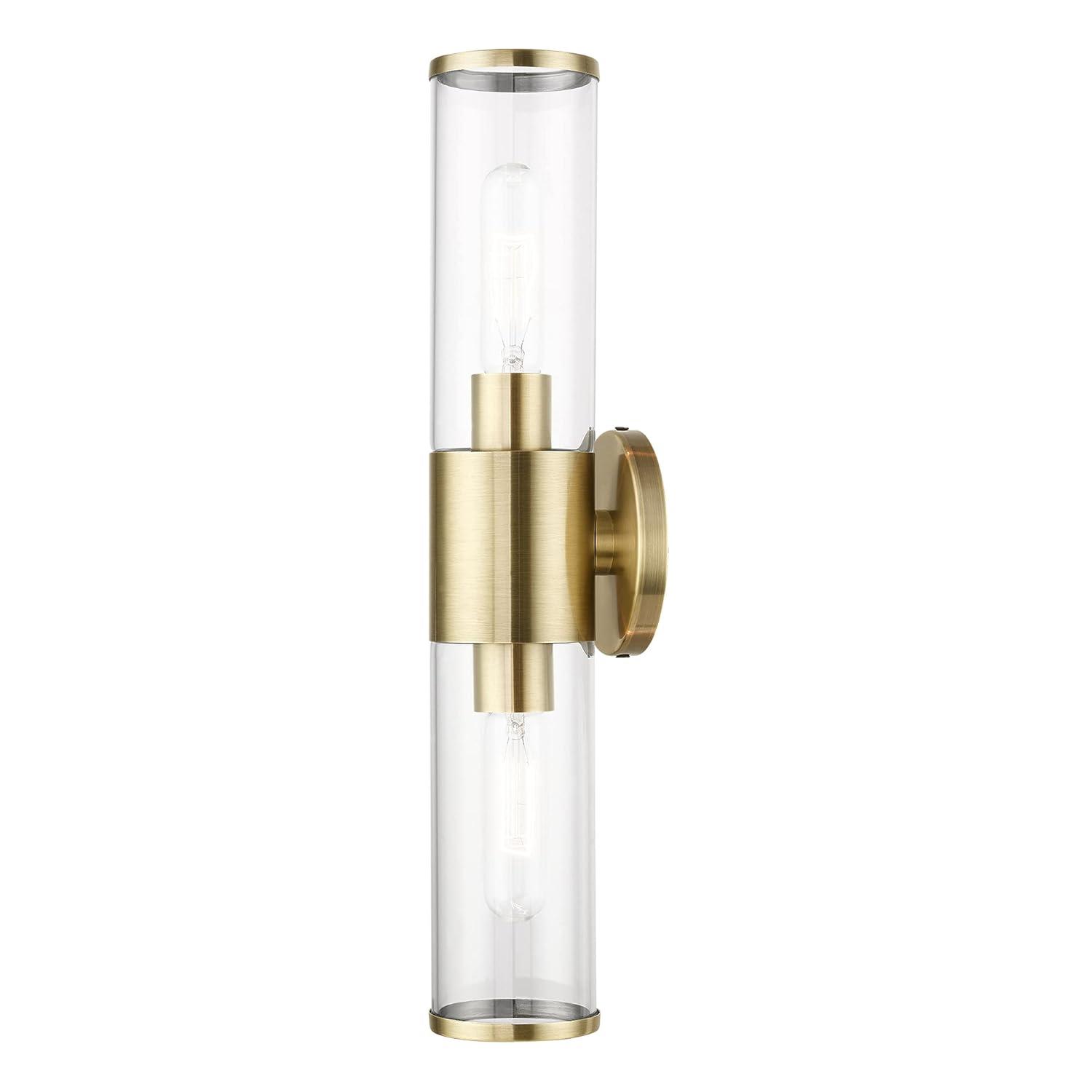 Livex Lighting Banca 2-Light Metal & Glass ADA Vanity Sconce in Antique Brass