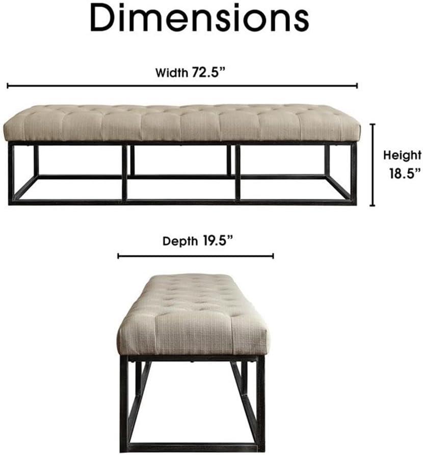 Danes Claire Tufted Bench with Iron Legs, Modern 72.5" Bench for Bedroom or Living Room
