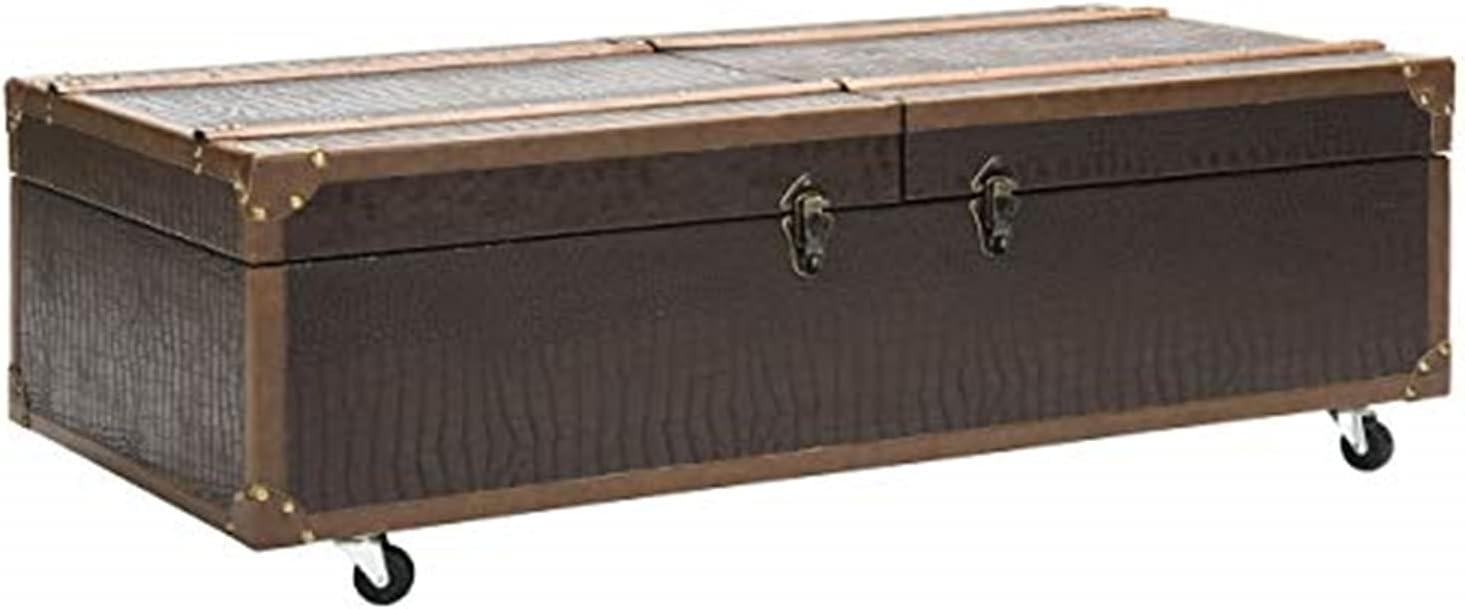 Transitional Mix Walnut and Brass Storage Trunk Coffee Table