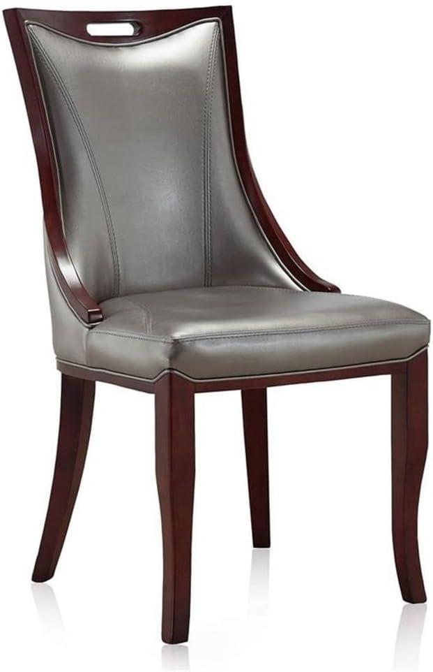 Silver Faux Leather and Walnut Wood Dining Chair Set