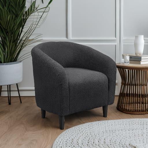 Yaheetech Upholstered Armchair Accent Barrel Chair, Dark Gray