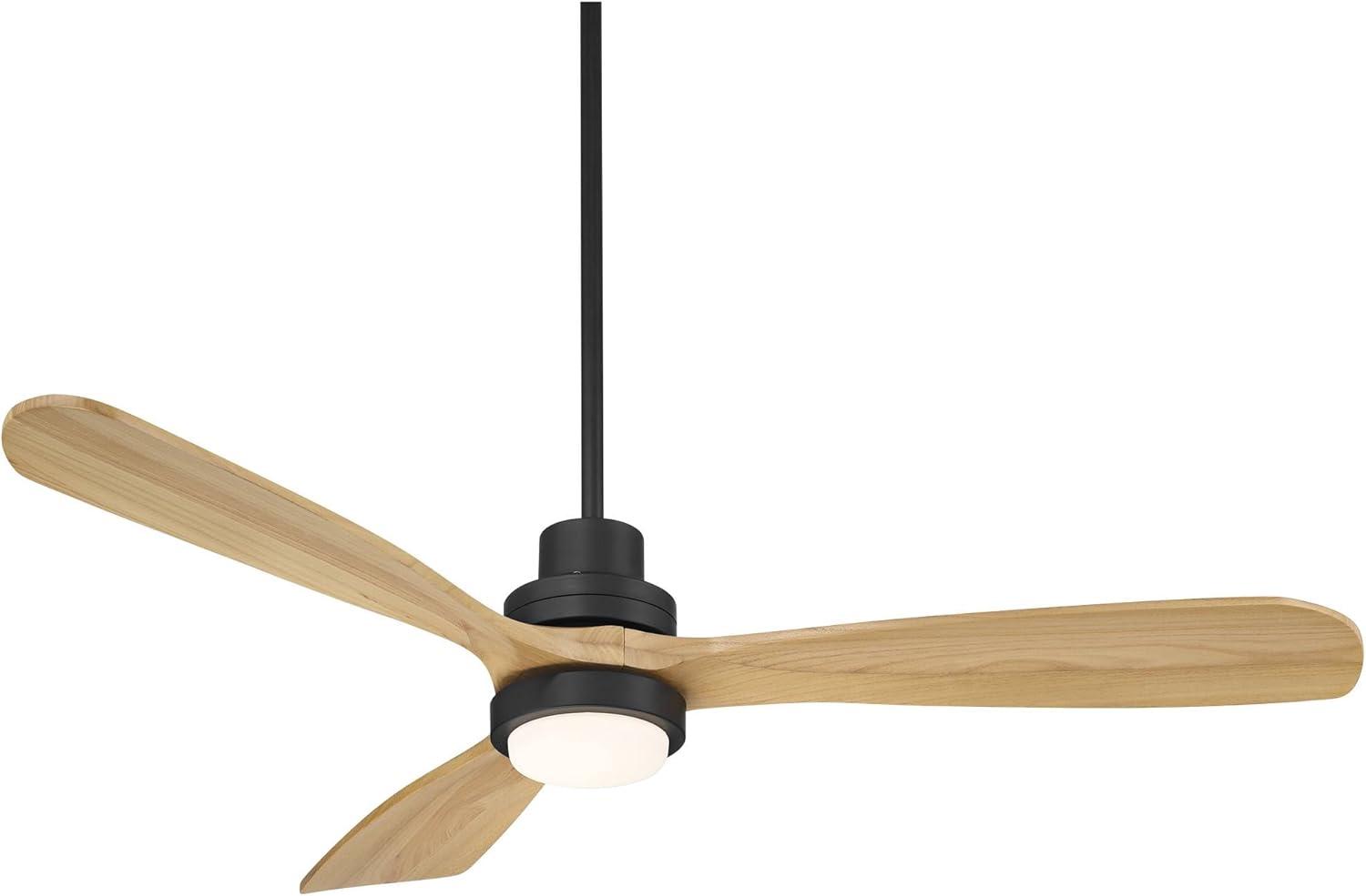 Casa Vieja 52" Delta Modern Indoor Outdoor Ceiling Fan 3 Blade CCT LED Light Remote Control Matte Black Finish Wood Blades Bedroom Patio DC Motor