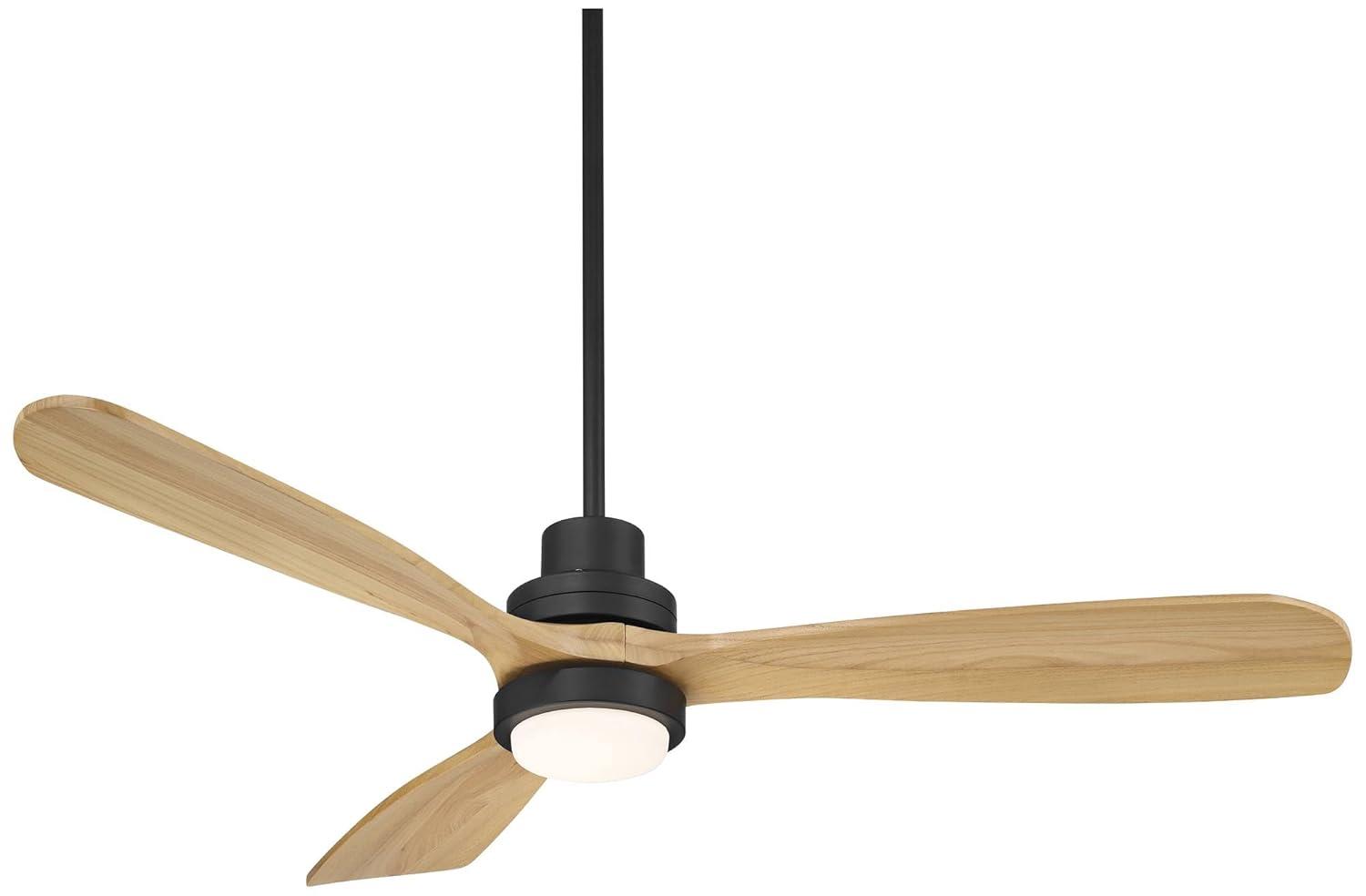 Casa Vieja 52" Delta Modern Indoor Outdoor Ceiling Fan 3 Blade CCT LED Light Remote Control Matte Black Finish Wood Blades Bedroom Patio DC Motor