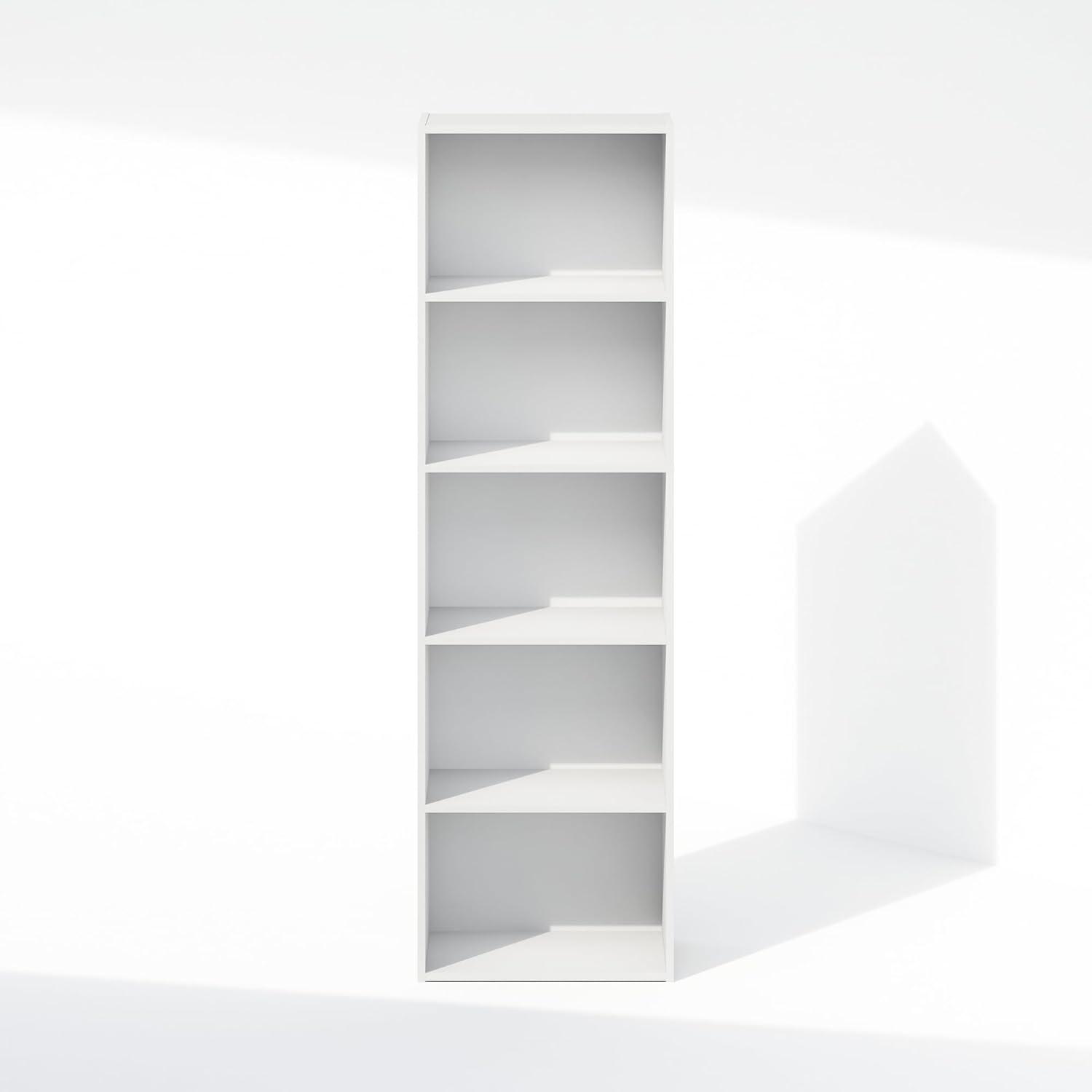 Furinno Reed 5-Tier Reversible Color Open Shelf Multipurpose Bookcase, Storage Organizer, White