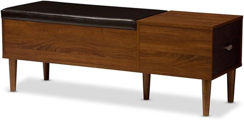 Baxton Studio Merrick Mid-century 1-drawer 2-tone Oak and Dark Brown Wood Entryway Storage Cushioned Bench Shoe Rack