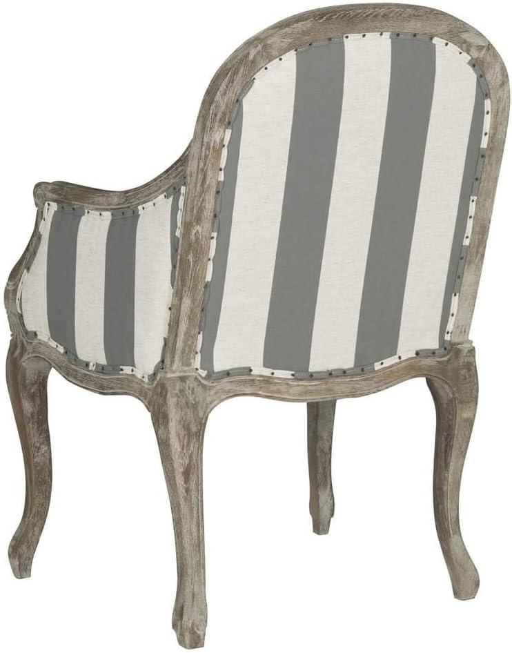 Esther Arm Chair with Awning Stripes  Flat Black Nail Heads - Grey/White - Safavieh