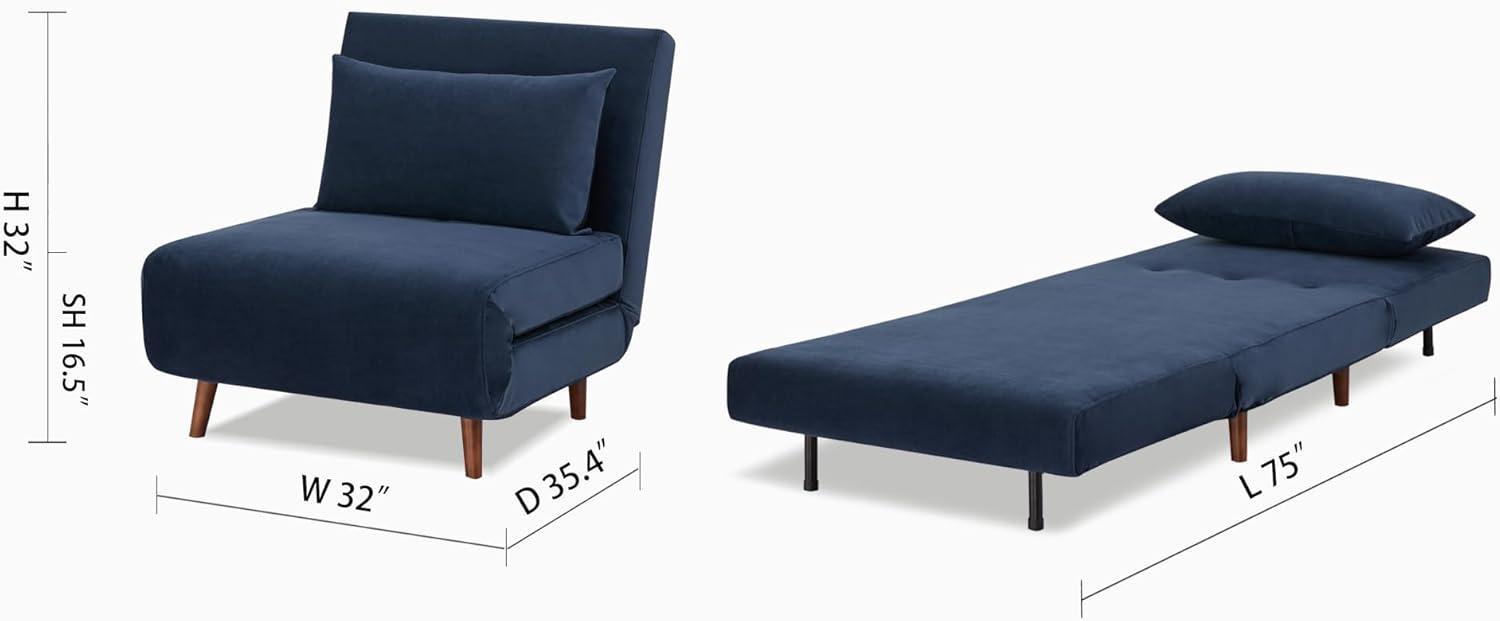 A&D Home Tustin Polyester Convertible Futon Chair, Velvet Blue