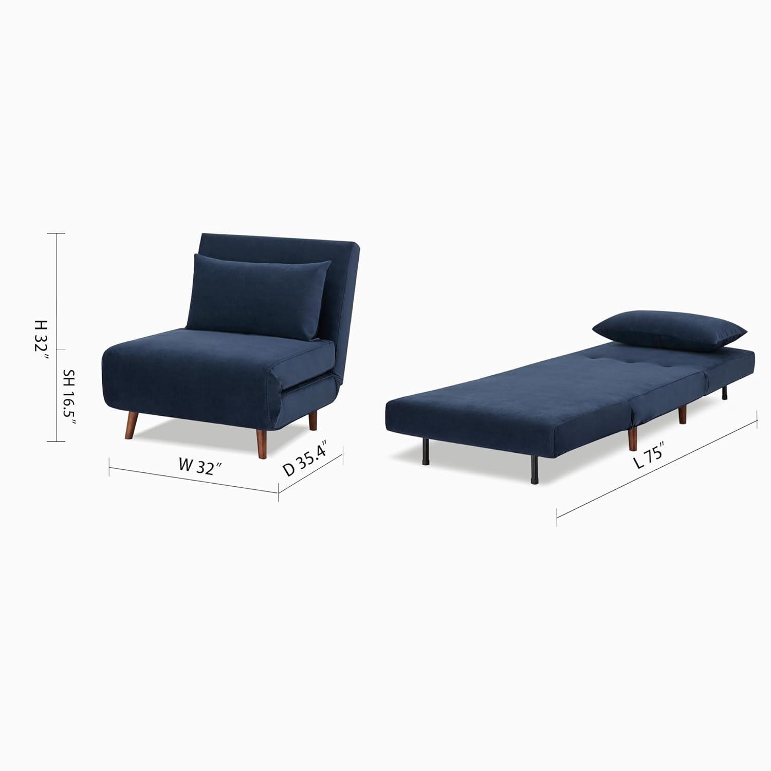 A&D Home Tustin Polyester Convertible Futon Chair, Velvet Blue