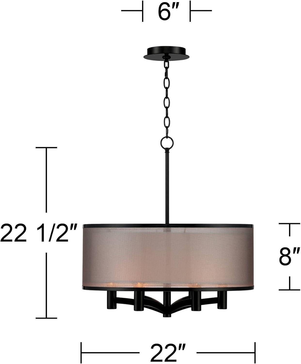 Possini Euro Design Black Drum Pendant Chandelier 22" Wide Modern Double Shade 6-Light Fixture Dining Room House Foyer Entryway