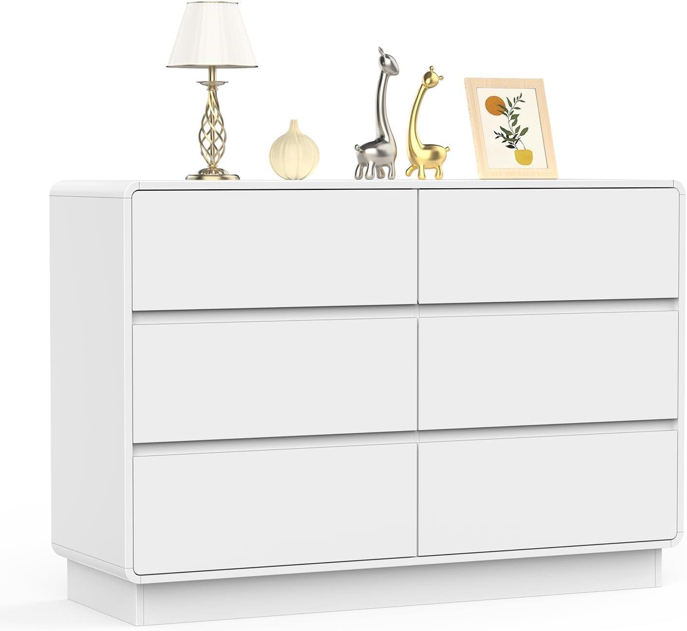 White Double Dresser with Mirror and Deep Drawers