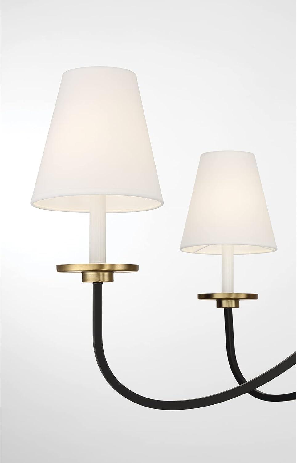 Black and Brass 6-Light Chandelier with White Shades