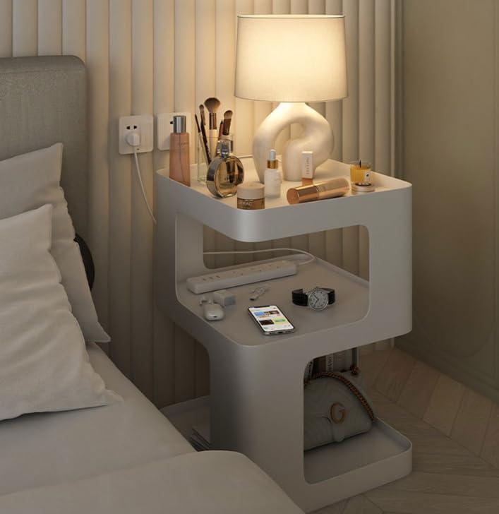 Metal Nightstand, Small End Table, Modern Side Table, Accent Bedside Table, 3 Tier Night Stands, Bed Side Table for Living Room Bedroom Outdoor Entryway, No Assembly Required, Black