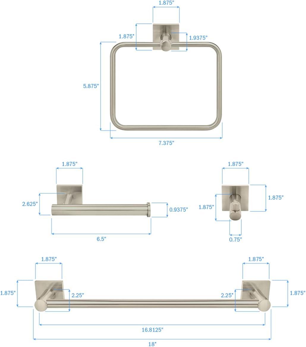 Satin Nickel 18" Modern Metal 4-Piece Bathroom Hardware Set