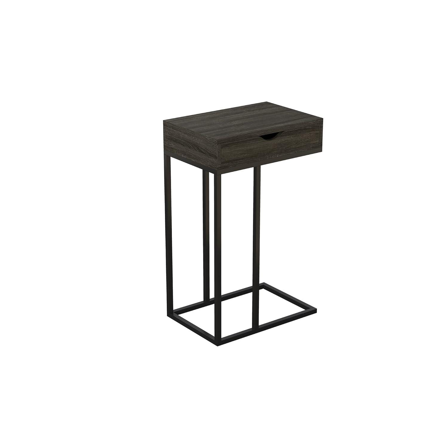 Safdie & Co. 15.75"L C-Shape Wood 1-Drawer Metal Legs Accent Table Dark Grey