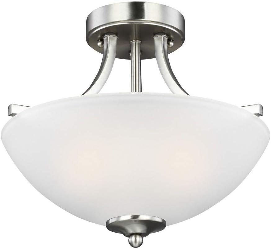 Generation Lighting Geary 2 -Light Brushed Nickel Transitional Etched glass Bowl Small Hanging Convertible pendant/Semi-flush
