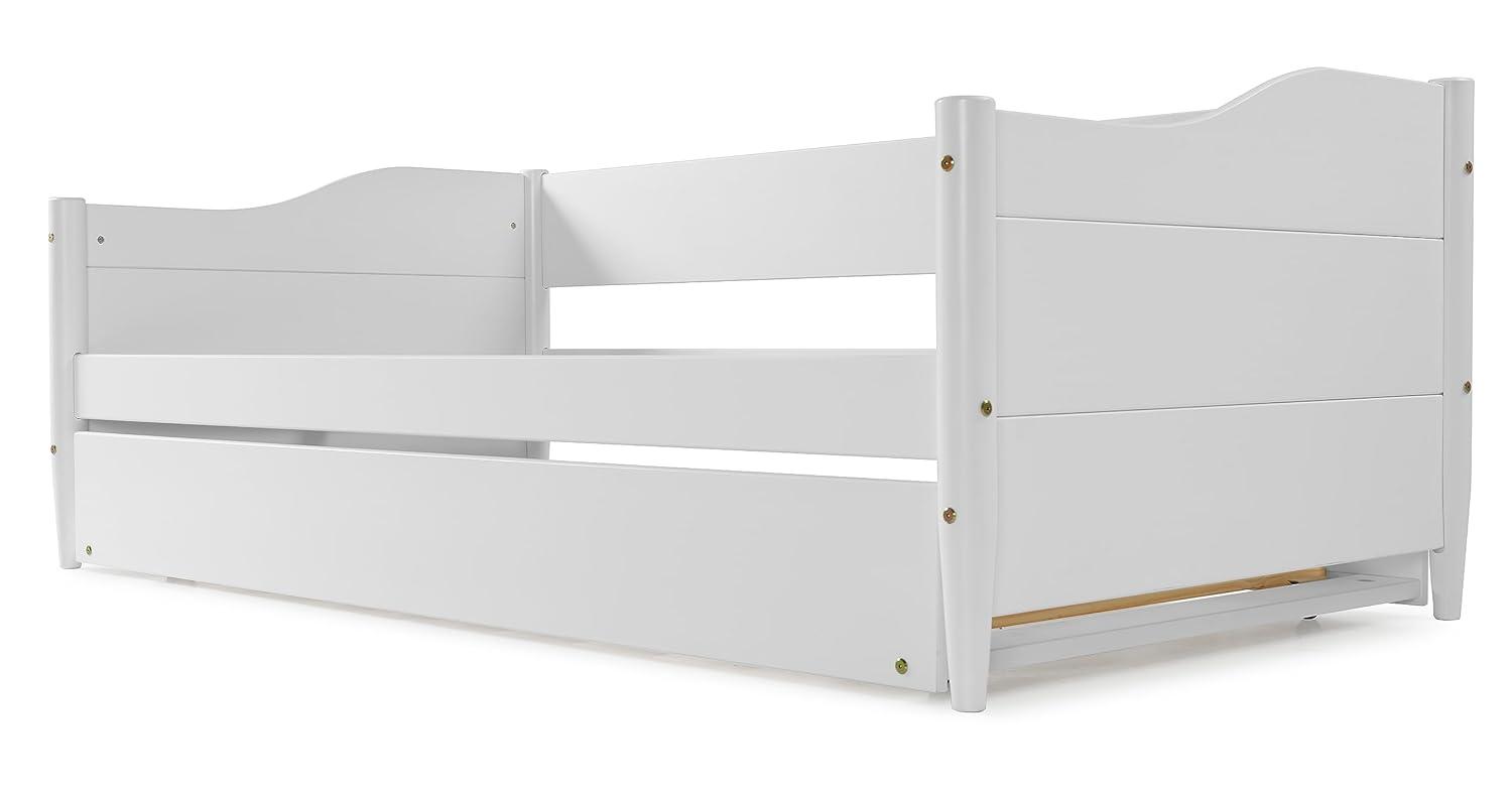 Mid Century Classic Twin Size Day Bed with Trundle White Finish