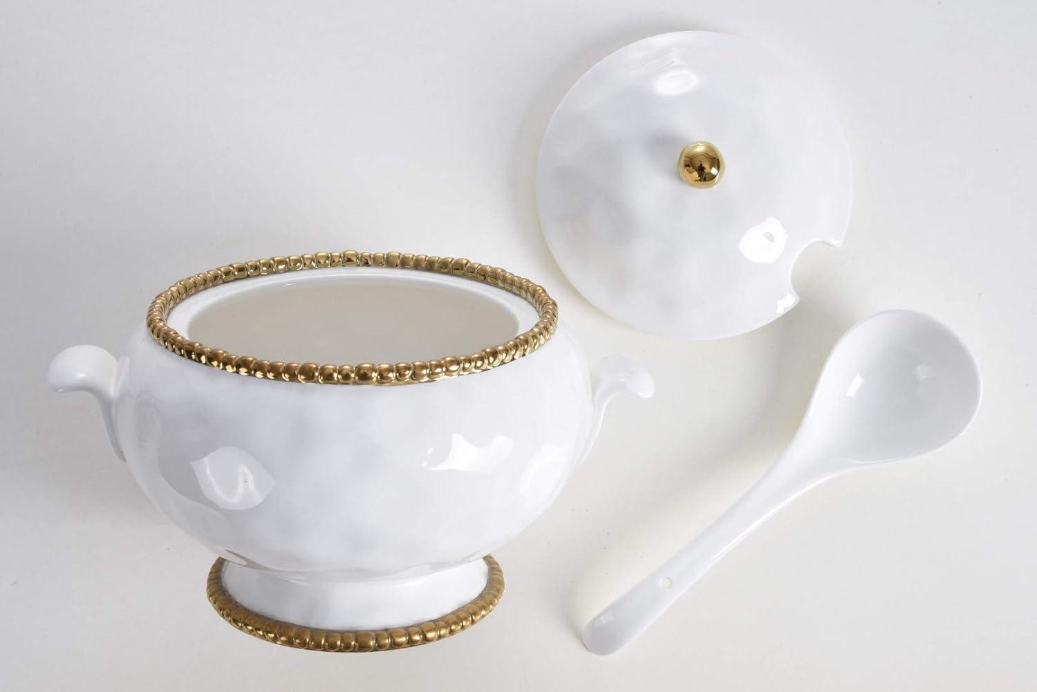 Pampa Bay Porcelain Soup Tureen and Ladle (White and Gold)