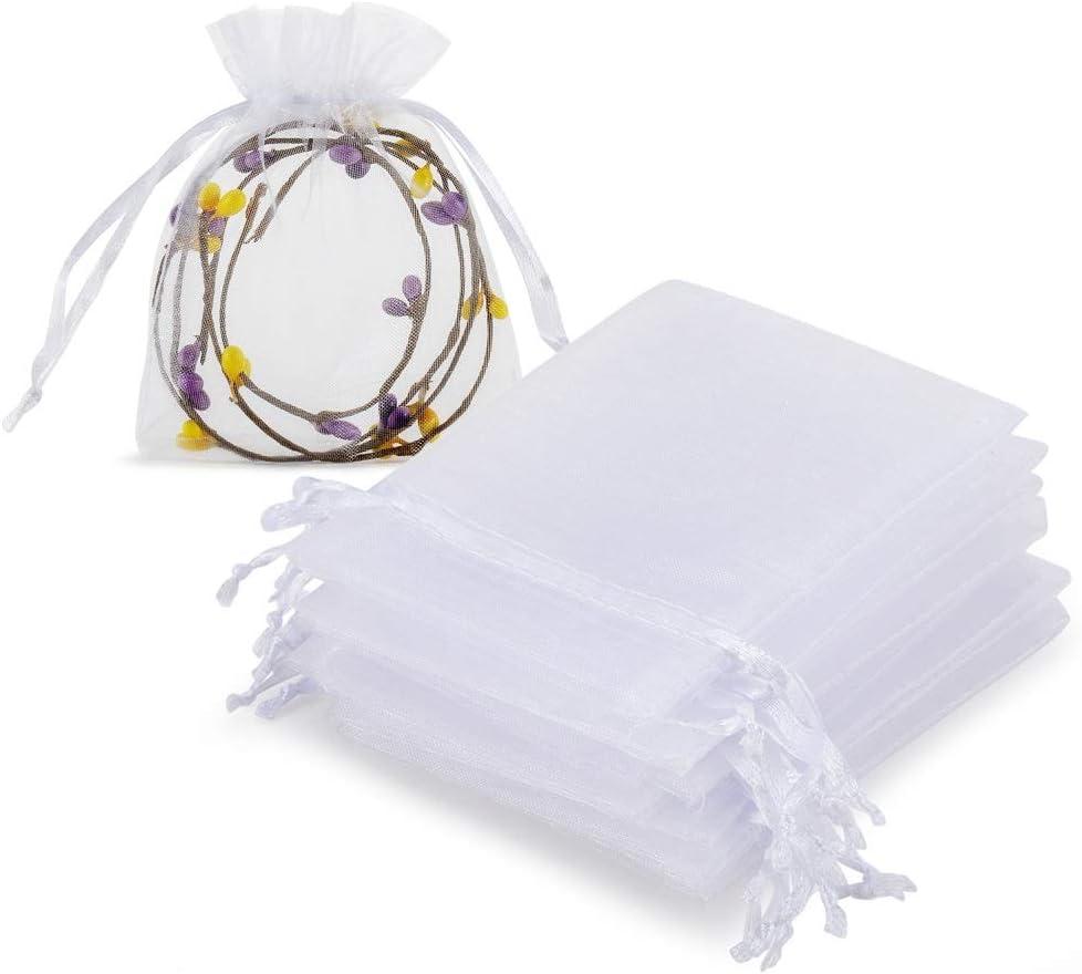 Package 100pcs White Organza Jewelry Bags Drawstring 3 x 4 inch, Little Mesh Gift Pouches Mini Candy Bags for Small Presents Jewelry Earrings White 100 Count (Pack of 1)