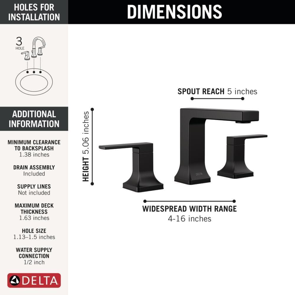 Matte Black Modern Widespread Bathroom Faucet with Drain Assembly