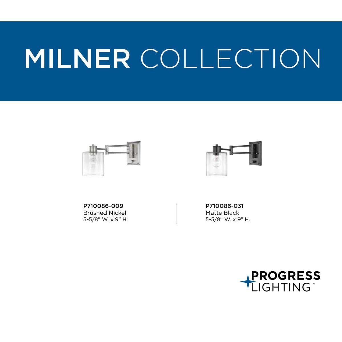 Progress Lighting Milner 1-Light Wall Bracket, Brushed Nickel, Clear Glass Shade