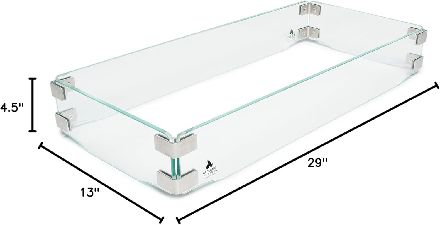 Outland Fire Table Tempered Glass Wind Guard Fence for Outland Series 401/403 Outdoor Propane Fire Pit Tables, Rectangular 29-Inch x 13-Inch x 4.5-Inch - Thick 5/16-Inch Safety Barrier