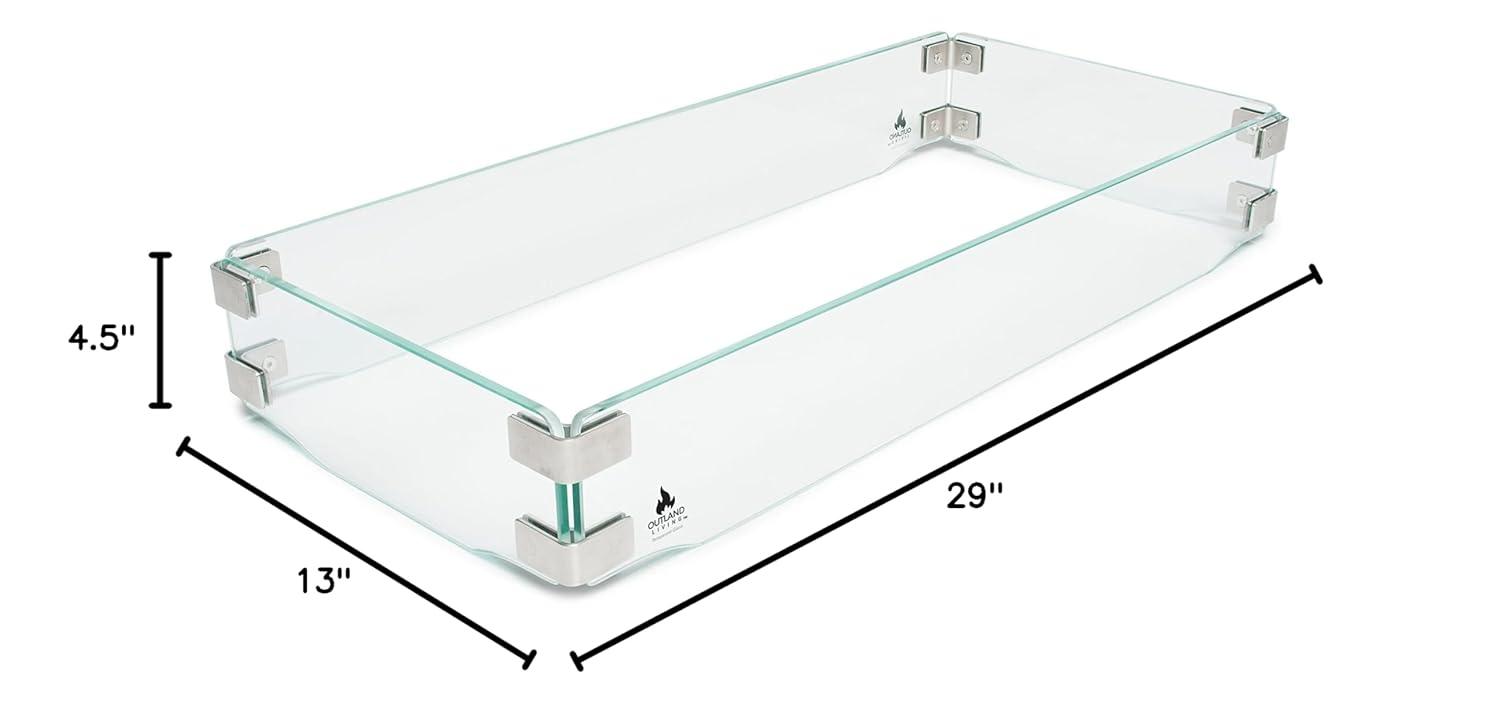 Outland Fire Table Tempered Glass Wind Guard Fence for Outland Series 401/403 Outdoor Propane Fire Pit Tables, Rectangular 29-Inch x 13-Inch x 4.5-Inch - Thick 5/16-Inch Safety Barrier