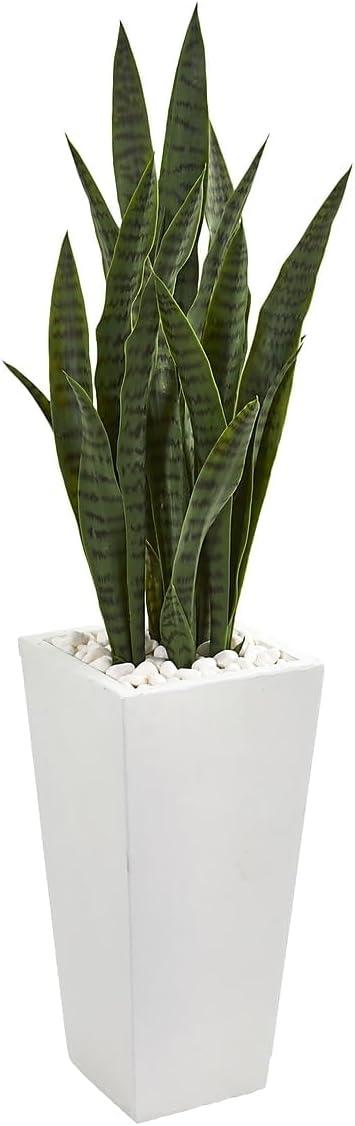 48'' Green Artificial Sansevieria Plant in White Tower Planter