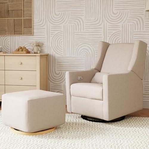 Sustainably Sourced White Linen Swivel Recliner Armchair