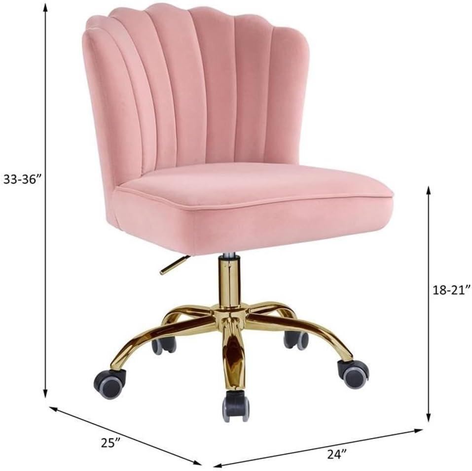 Rose Quartz Pink Velvet Swivel Task Chair with Gold Base