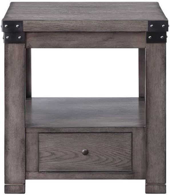 Acme Melville Square Wood Top 1-Drawer End Table in Ash Gray