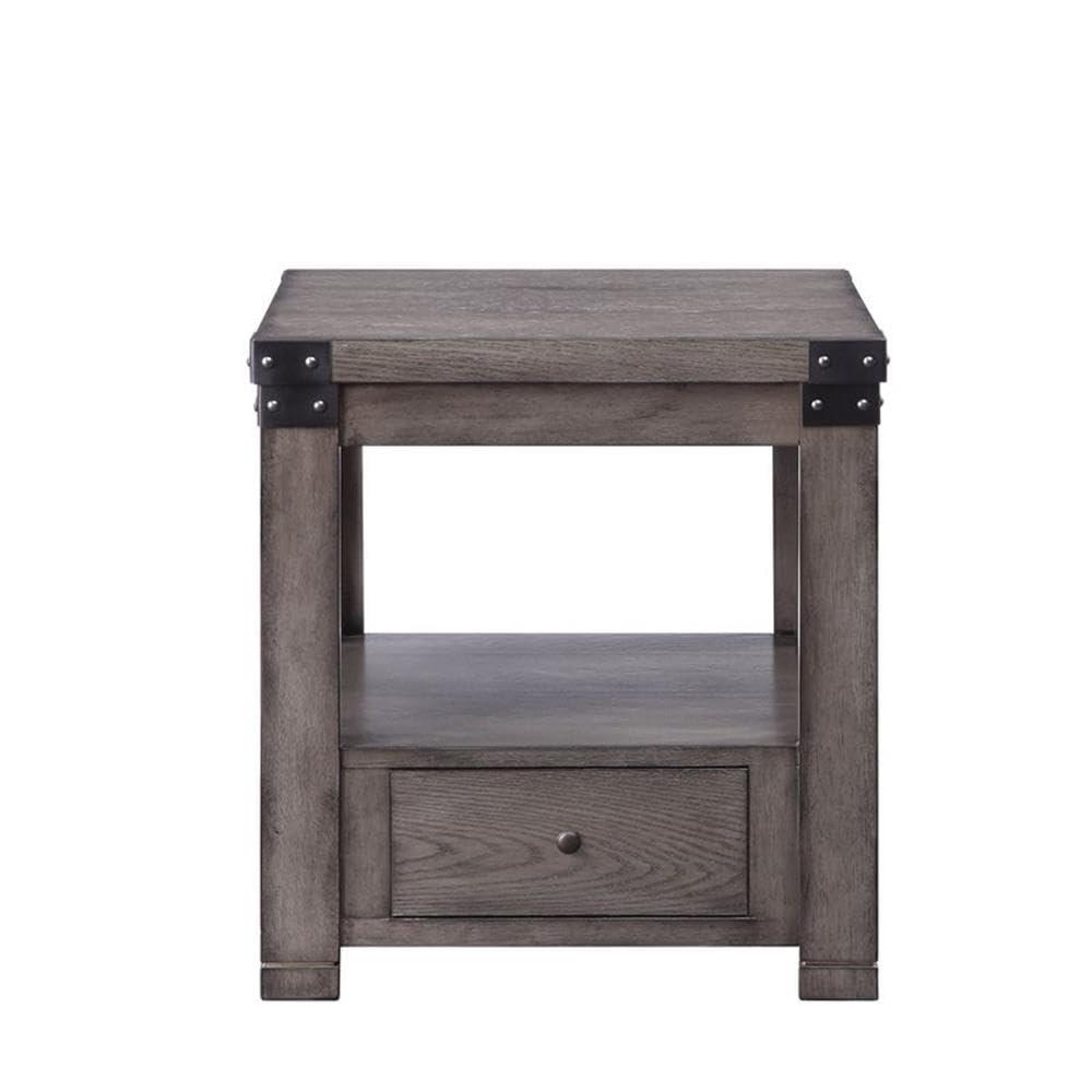 Acme Melville Square Wood Top 1-Drawer End Table in Ash Gray