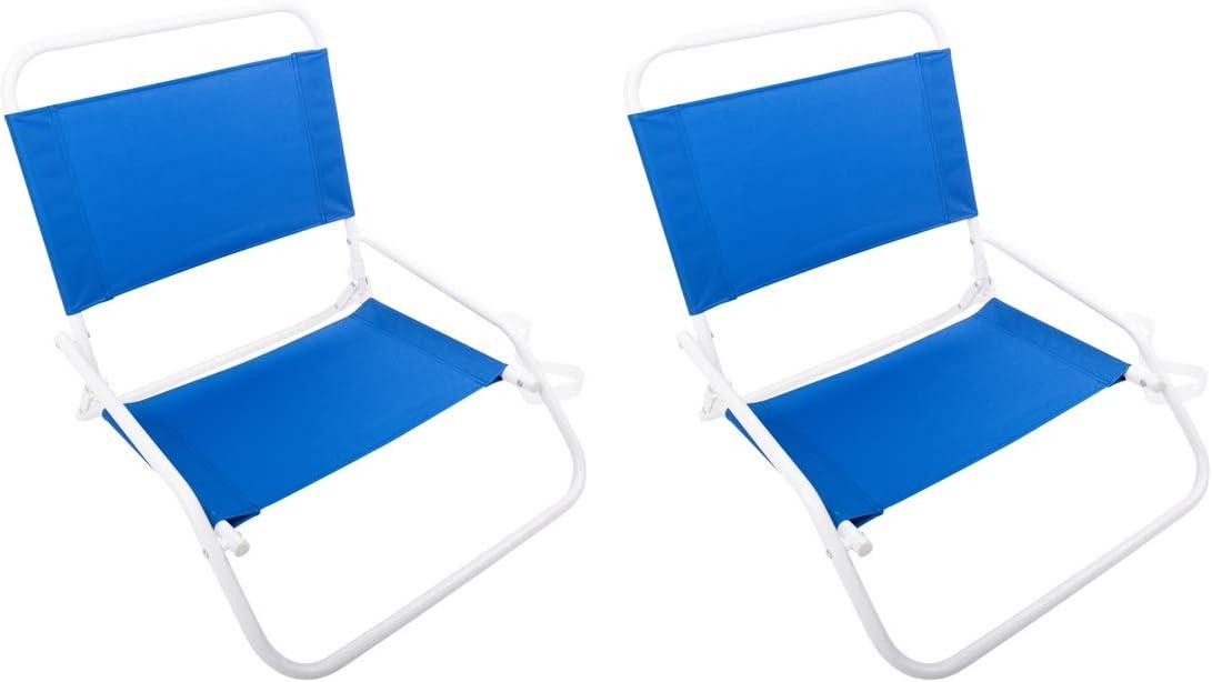 Blue Folding Low Profile Beach Chairs with White Frame - 2 Pack