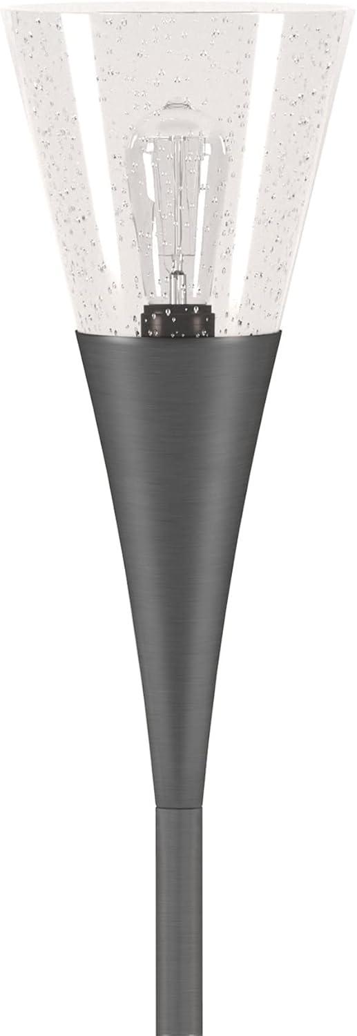 Moura Torchiere Floor Lamp with Glass Shade in Aged Steel/Seeded
