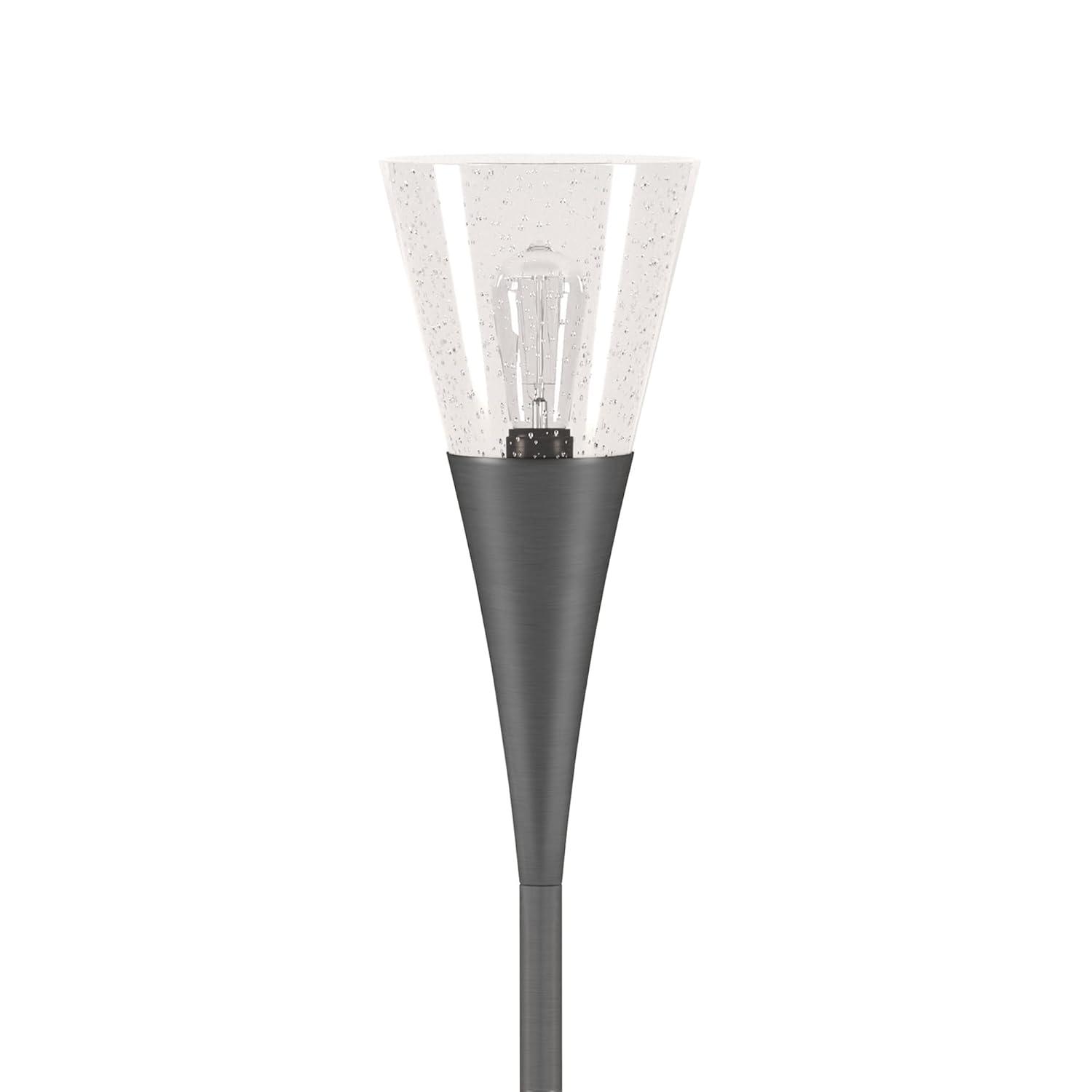 Moura Torchiere Floor Lamp with Glass Shade in Aged Steel/Seeded
