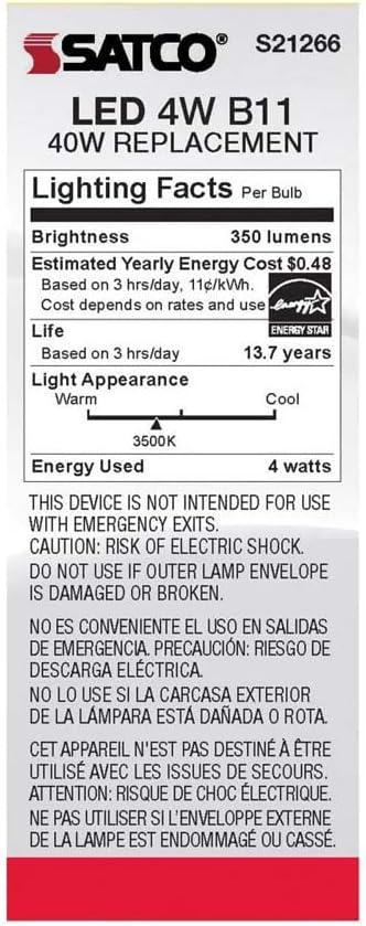 75 Watt Equivalent B11 E12/Candelabra Dimmable 3500K LED Bulb