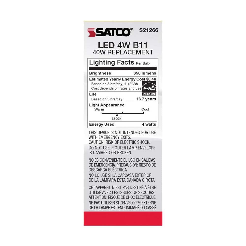 75 Watt Equivalent B11 E12/Candelabra Dimmable 3500K LED Bulb