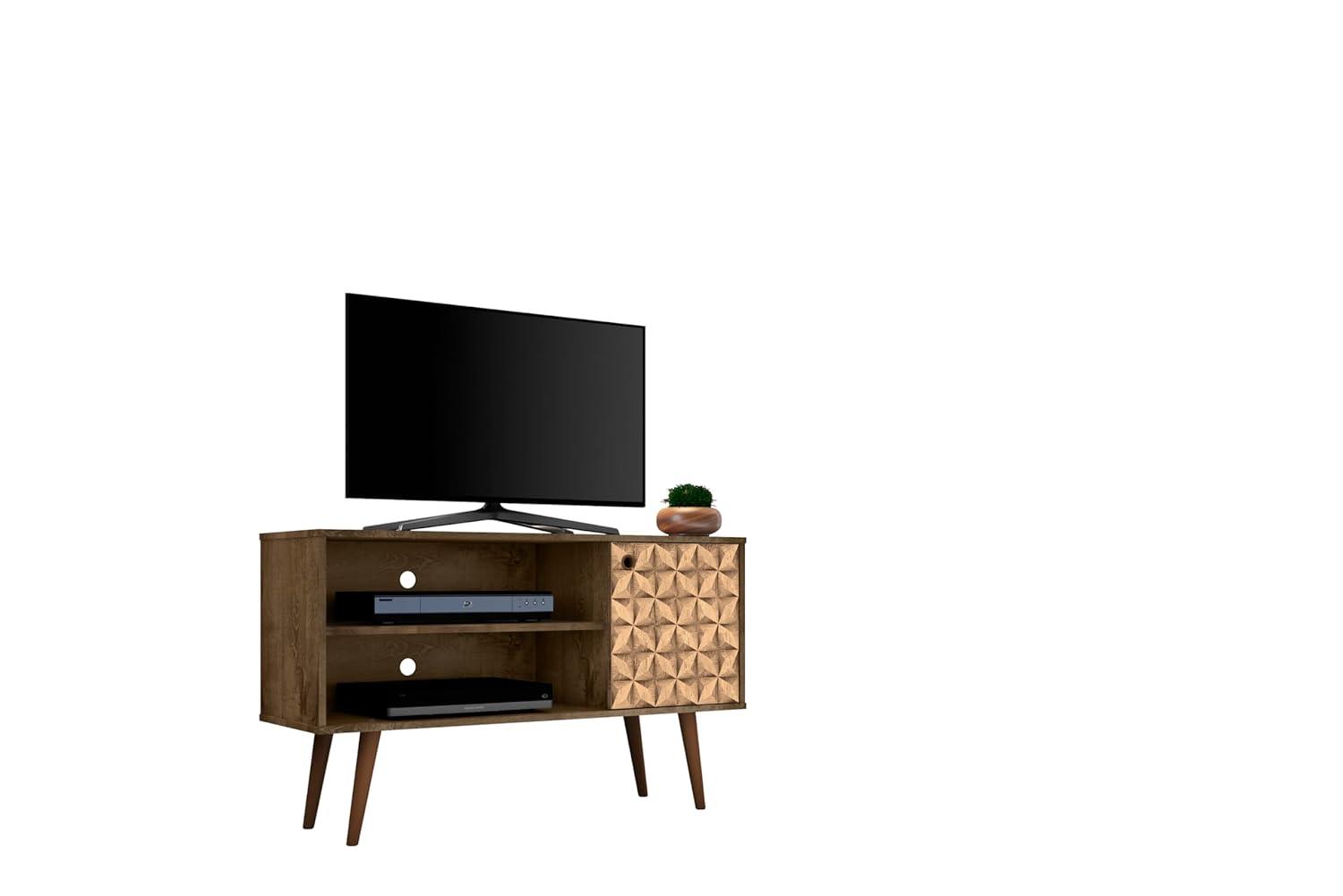 Liberty Mid-Century Modern 2 Shelves and 1 Door with TV Stand for TVs up to 46" Rustic Brown - Manhattan Comfort
