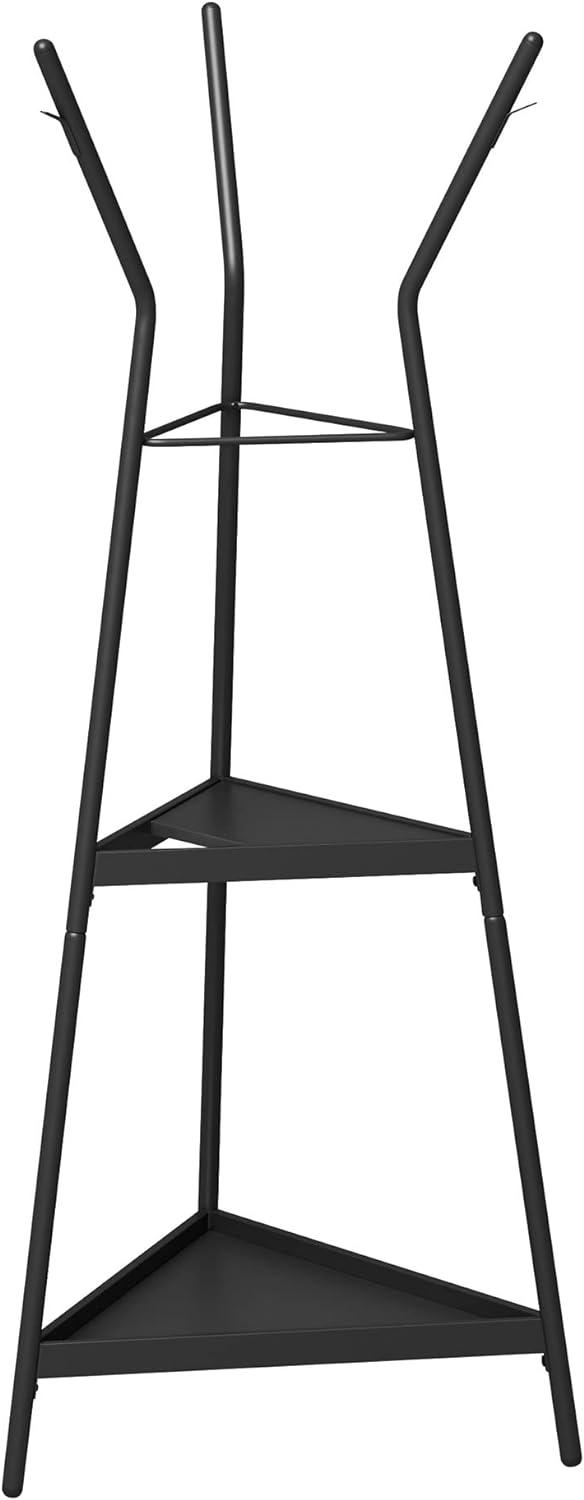 Sleek Boulevard Black Metal Hall Tree with Tiered Shelving