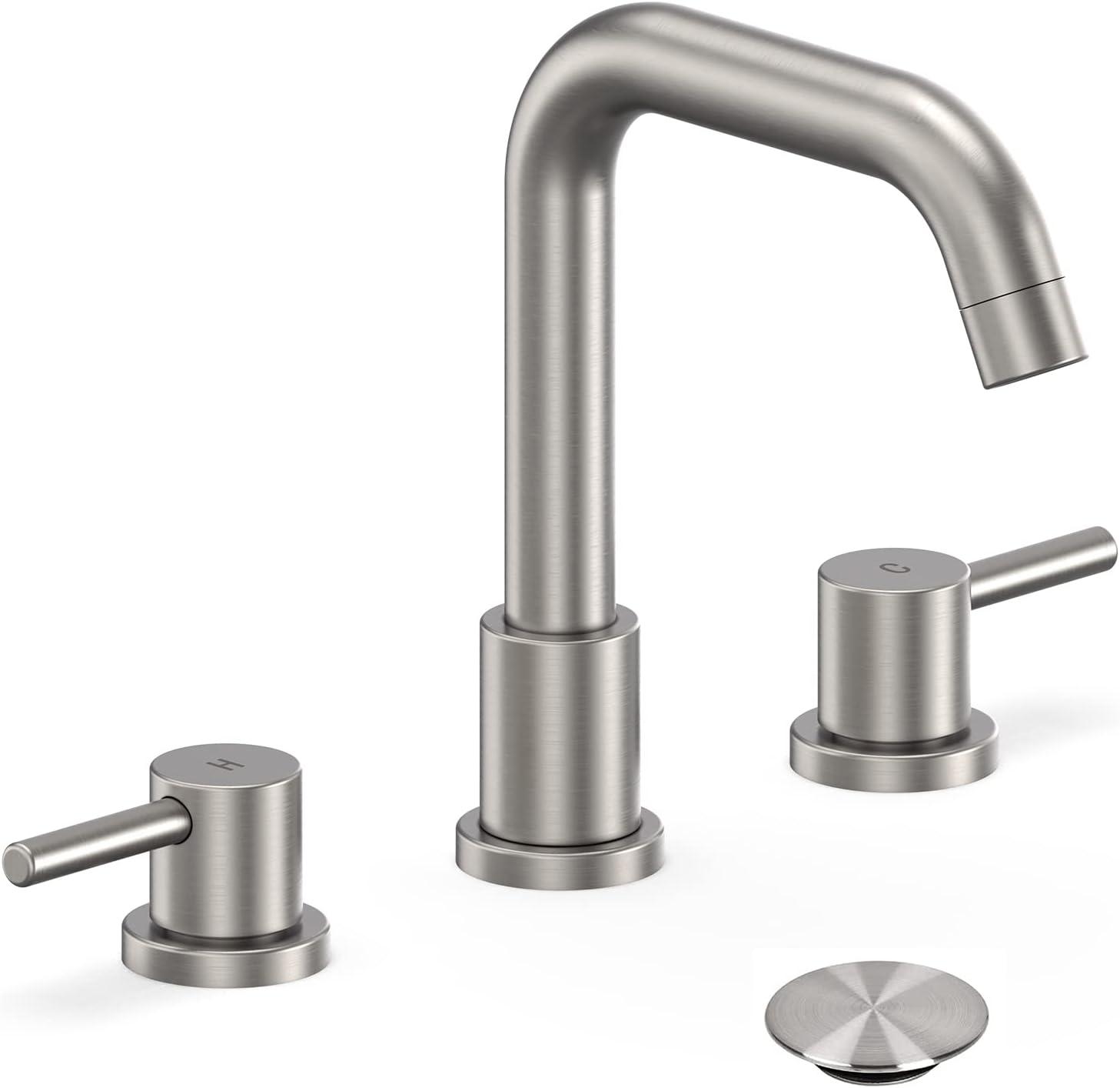 Brushed Nickel Widespread Bathroom Faucets for Sink 3 Hole, 8 Inch 2 Handle Faucet for Bathroom Sink with Pop Up Drain and cUPC Lead-Free Faucet Supply Hose - Brushed Nickel