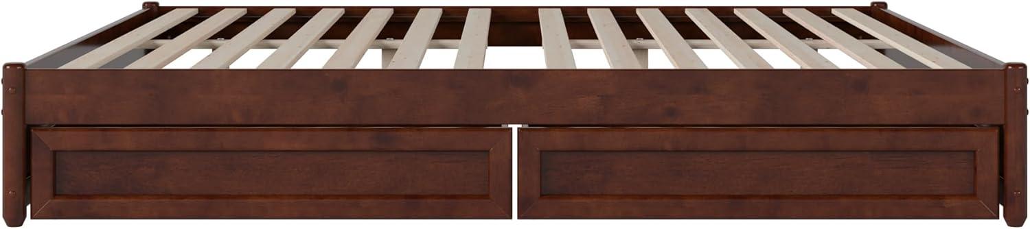 Barcelona King Solid Wood Panel Platform Bed with Storage Drawers in Walnut