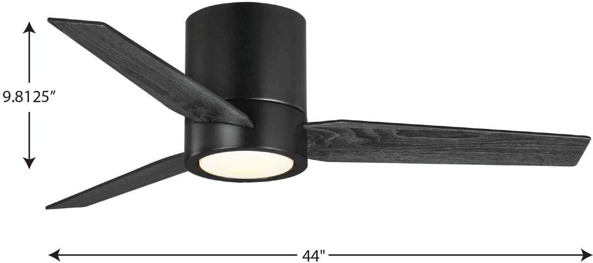 Braden Collection 44" 3-Blade Matte Black LED Mid-Century Modern Indoor Hugger Ceiling Fan