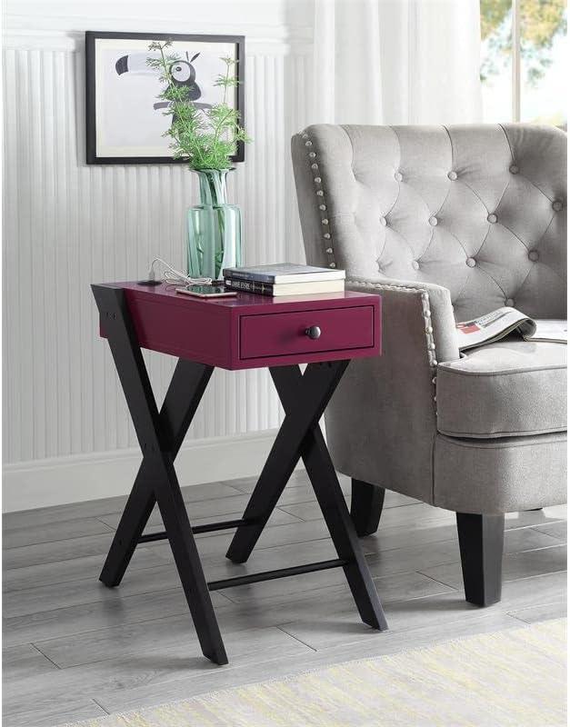 Fierce Side Table with USB Charging Dock Burgundy/Black - Acme Furniture: Living Room, Pullout Drawer, MDF