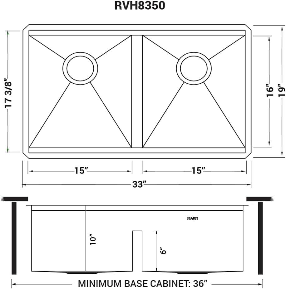 Ruvati 33-inch Workstation Ledge 50/50 Double Bowl Undermount 16 Gauge Stainless Steel Kitchen Sink