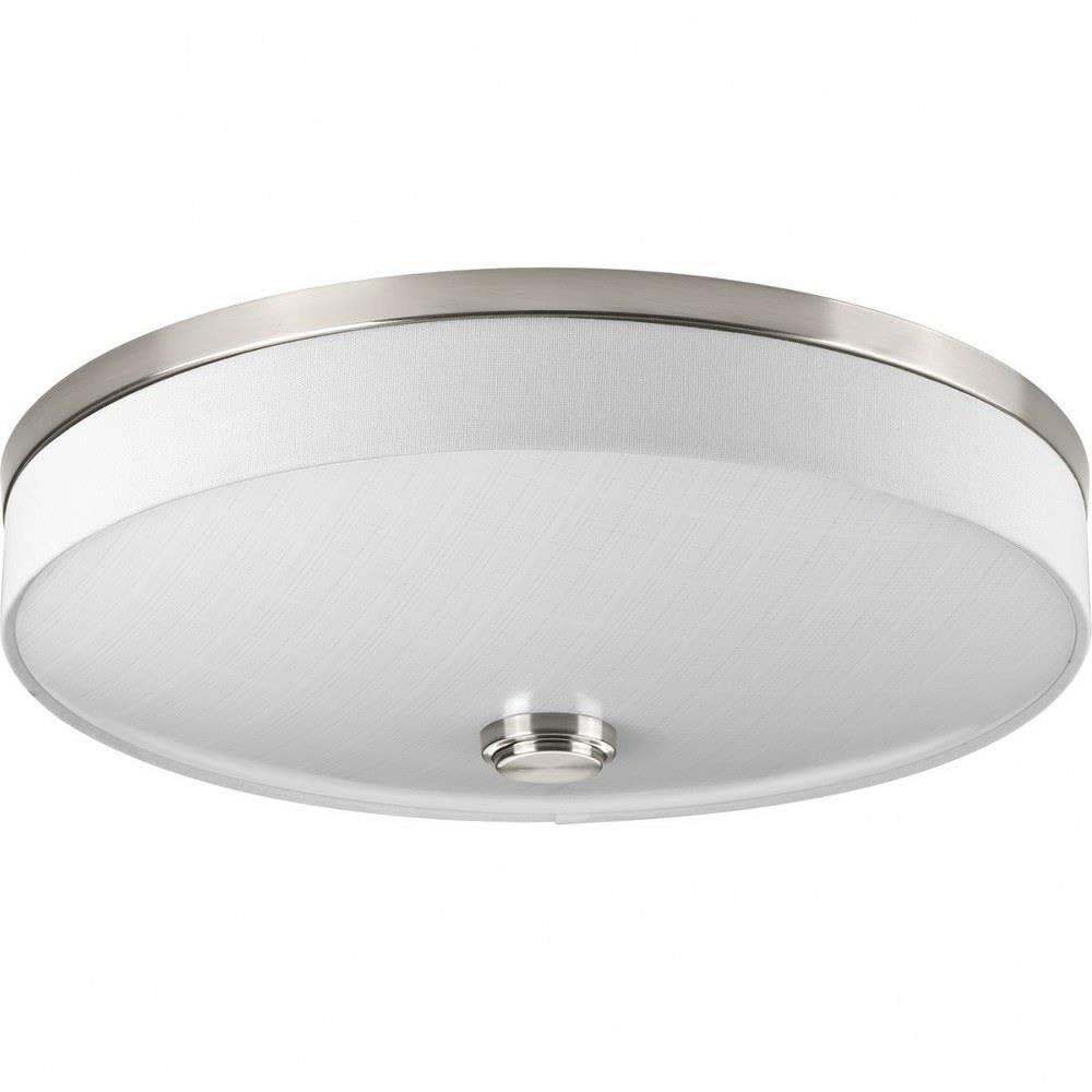 Progress Lighting, Weaver Collection, 2-Light Flush Mount, Brushed Nickel, Linen Drum Shade