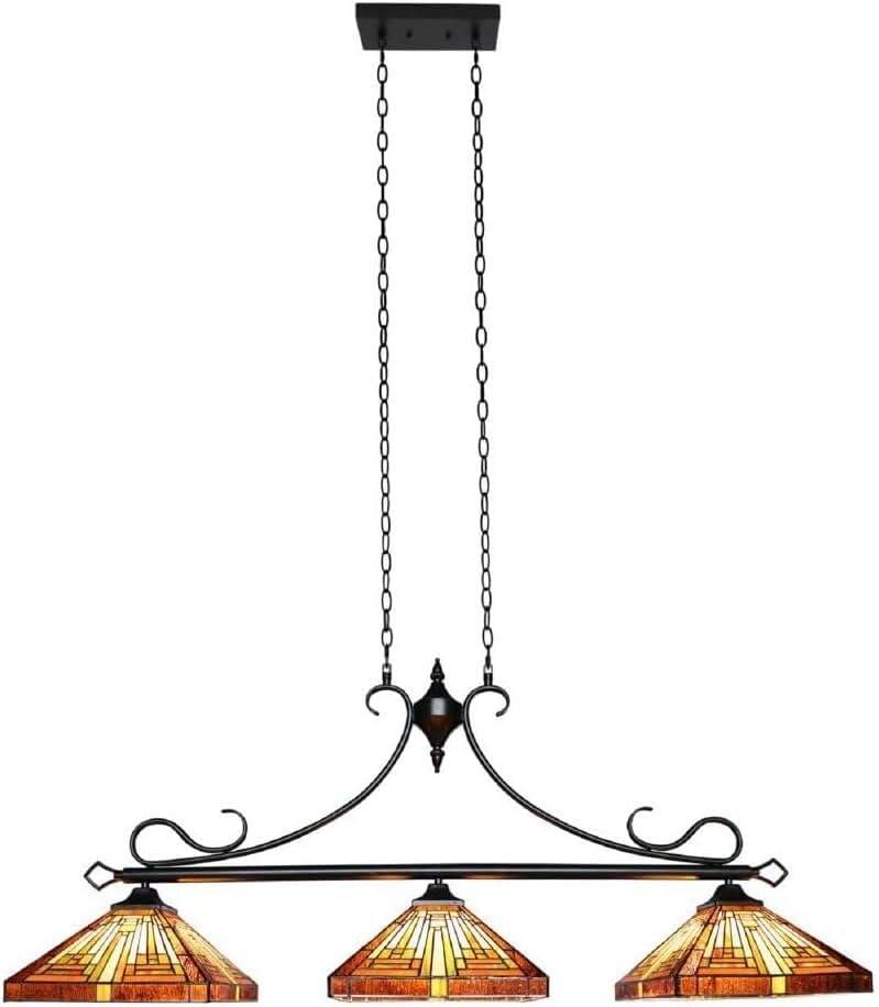 CHLOE Lighting INNES Mission Tiffany-Style Blackish Bronze 3 Light Island Pendant 47" Wide