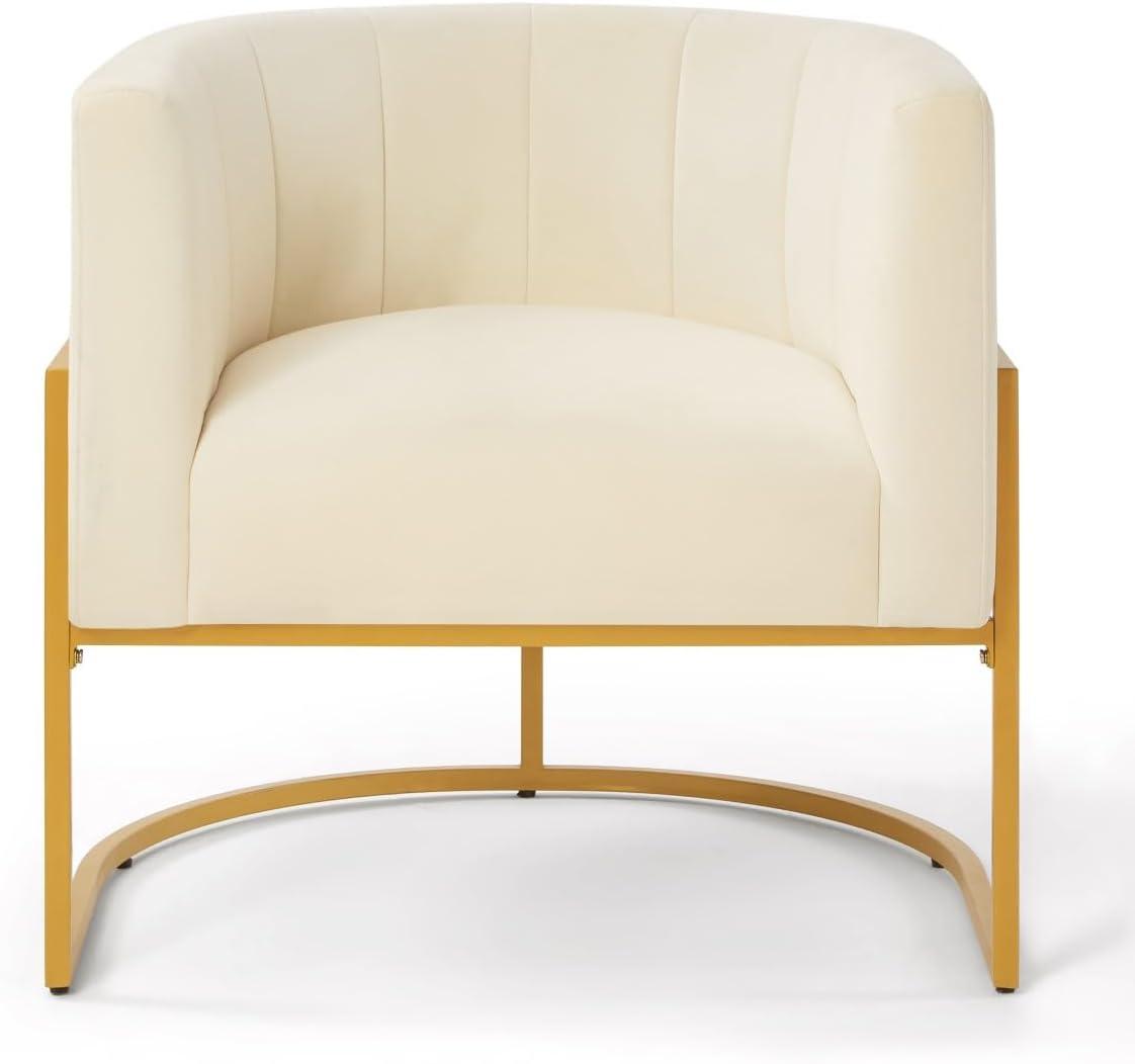 KOSSMAI Upholstered Velvet Accent Barrel Chair with Golden Metal Legs for Living Room Bedroom Office Lounge Chair, Mid-Century Modern Style Armchair (Black)