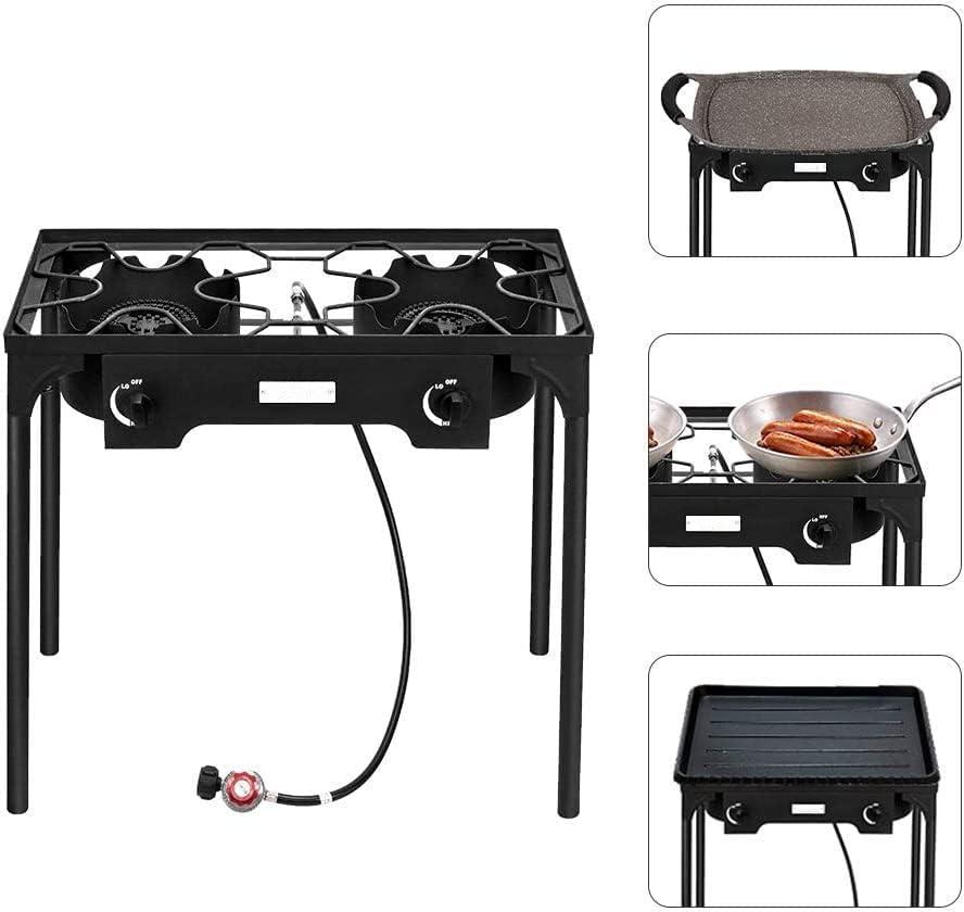 Outdoor Camp Stove High Pressure Propane Gas Cooker Portable Cast Iron Patio Cooking Burner (Three Burner 225000-BTU)